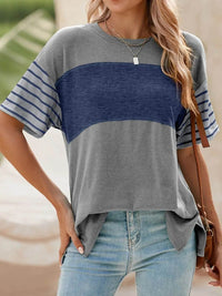 Stylish Color Block Striped Sleeve Casual T-Shirt for Everyday Comfort and Versatility - Store 42