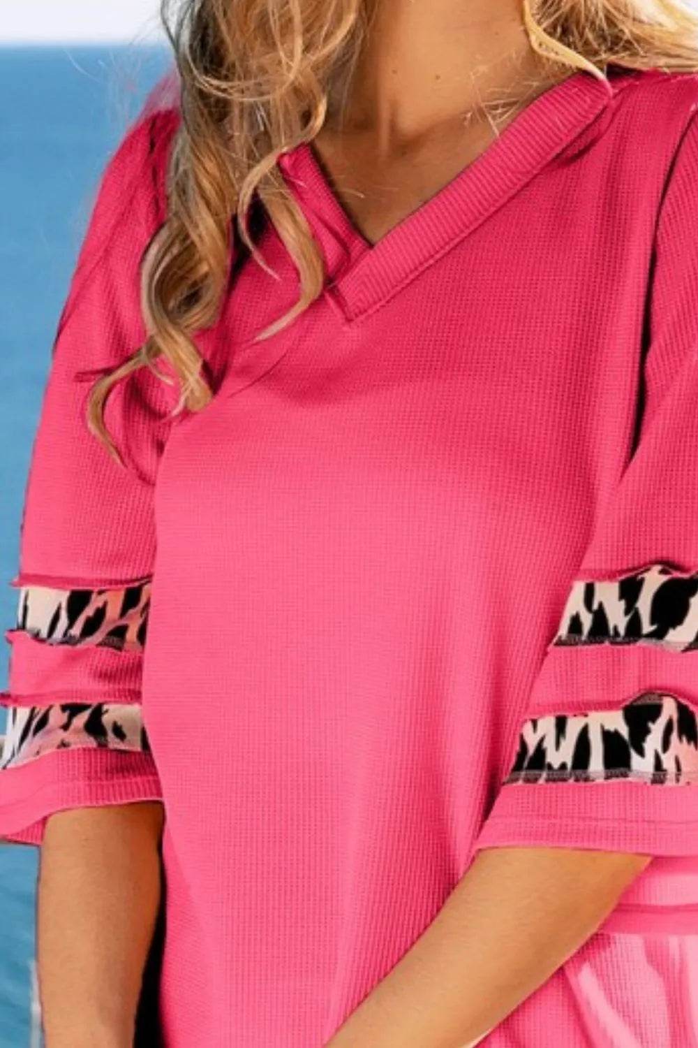 BiBi Leopard Print Contrast Tiered Sleeves Thermal Top - Store 42