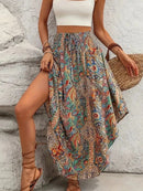 Asymmetrical Smocked Printed Skirt