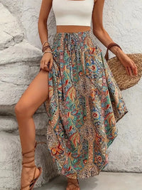 Asymmetrical Smocked Printed Skirt
