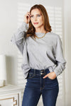 Double Take Seam Detail Round Neck Long Sleeve Top Light Gray