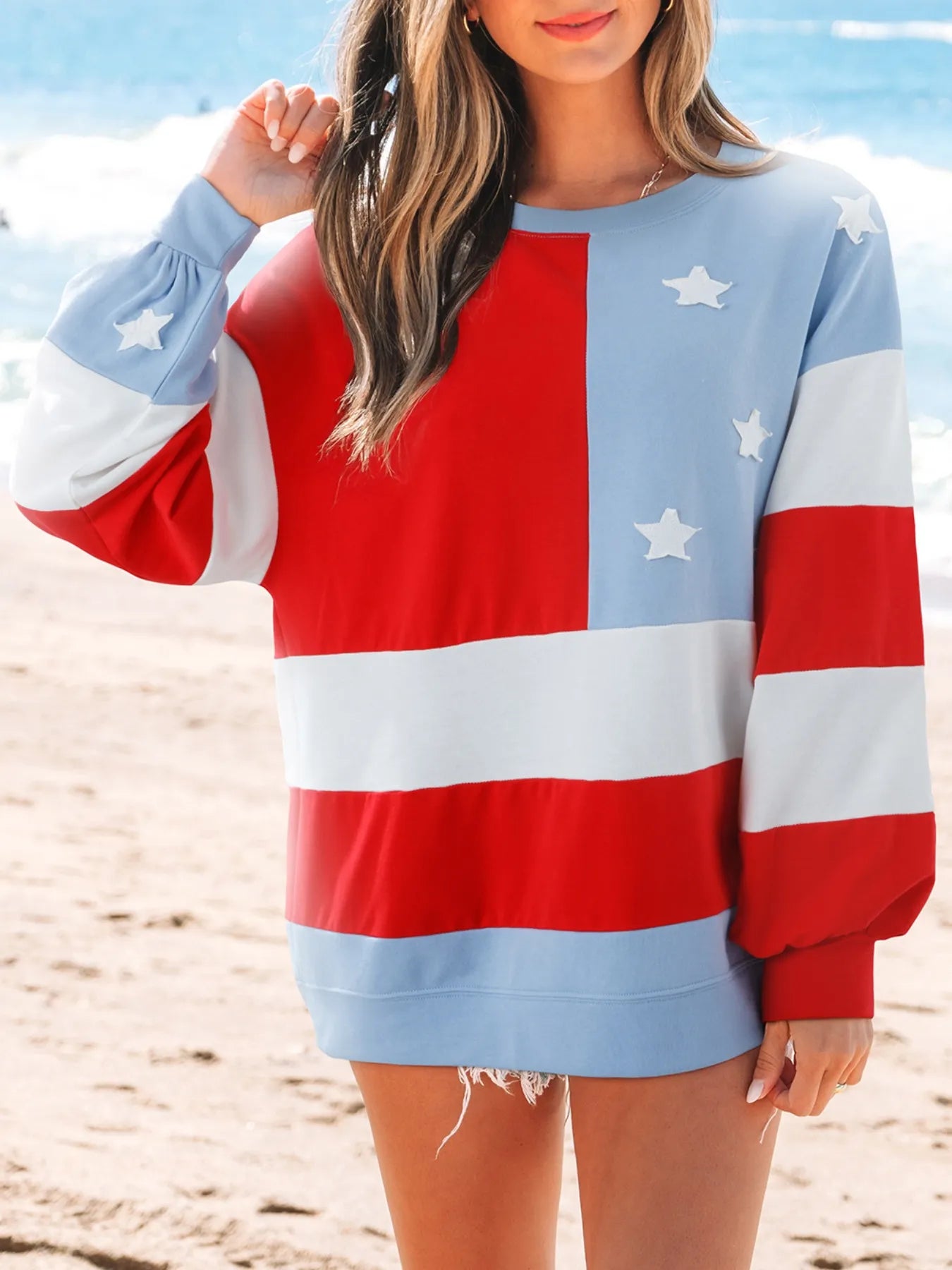 Multicolour American Flag Vintage Oversized Sweatshirt