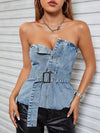 Frayed Hem Button Detail Tube Top Light