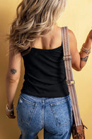 Full Size Casual Ribbed Button-Front Tie-Hem Tank Top Plus Size