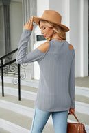 Trendsi Casual Cold-Shoulder Blouse with Long Sleeves and Round Neck - Solid Opaque Design - Store 42