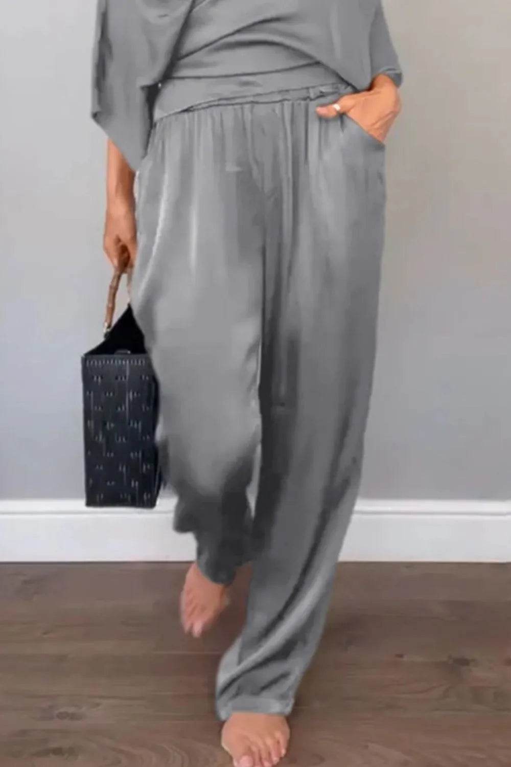 Full Size Wrap Surplice Top and Pants Set Plus Size - Store 42