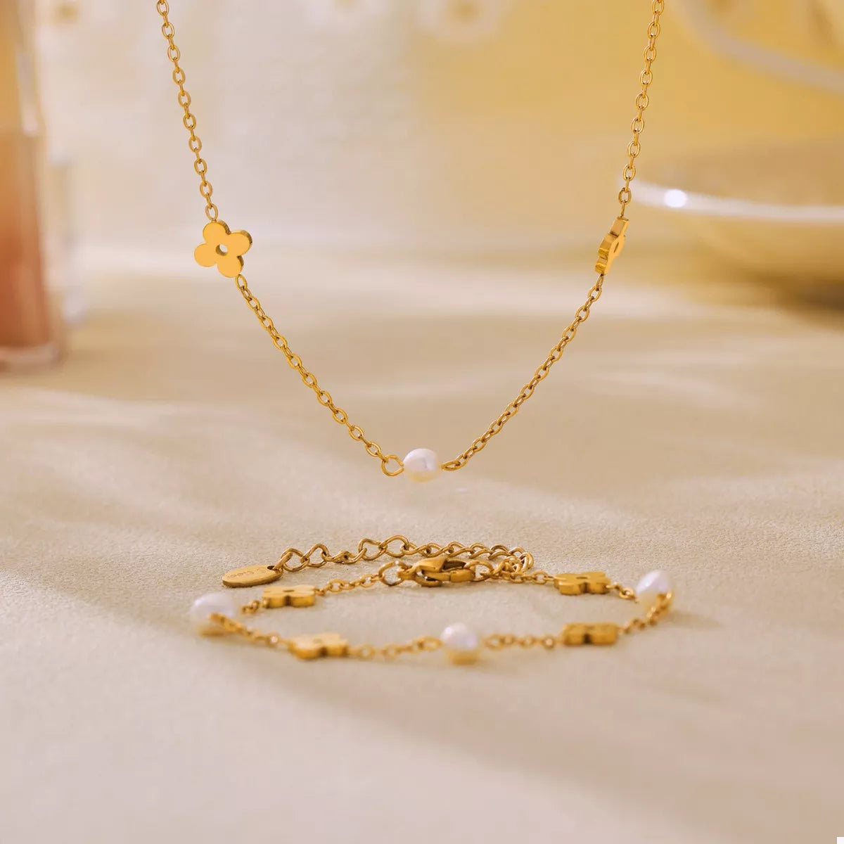 Freshwater Pearl 18K Gold-Plated Flower Necklace