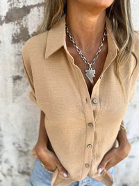 Full Size Casual Button Down Short Sleeve Loose Shirt Plus Size - Store 42