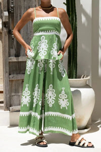Printed Square Neck Cami and Wide Leg Pants Set