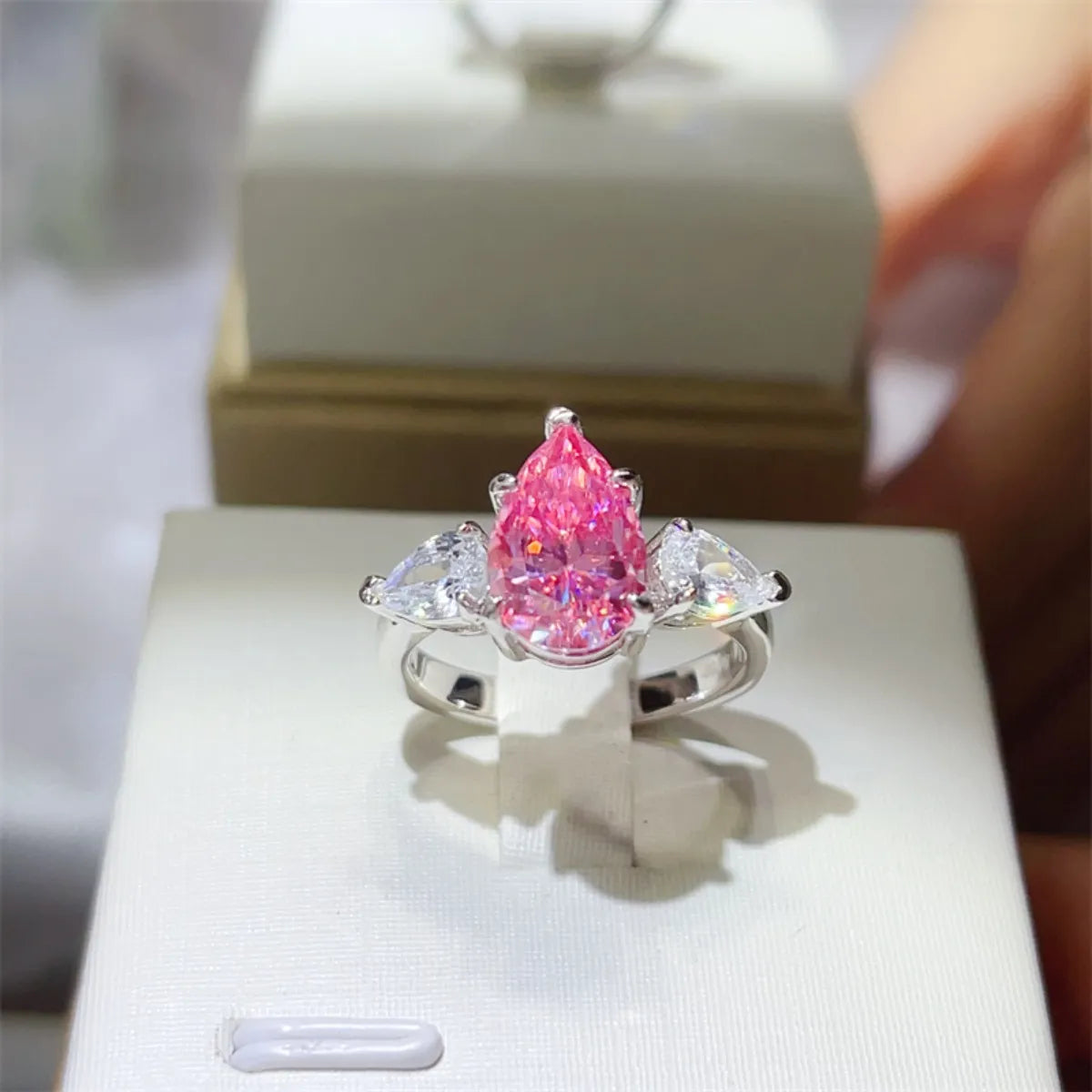 2 Carat Platinum-Plated 925 Sterling Silver Moissanite Ring with Zircon Accents