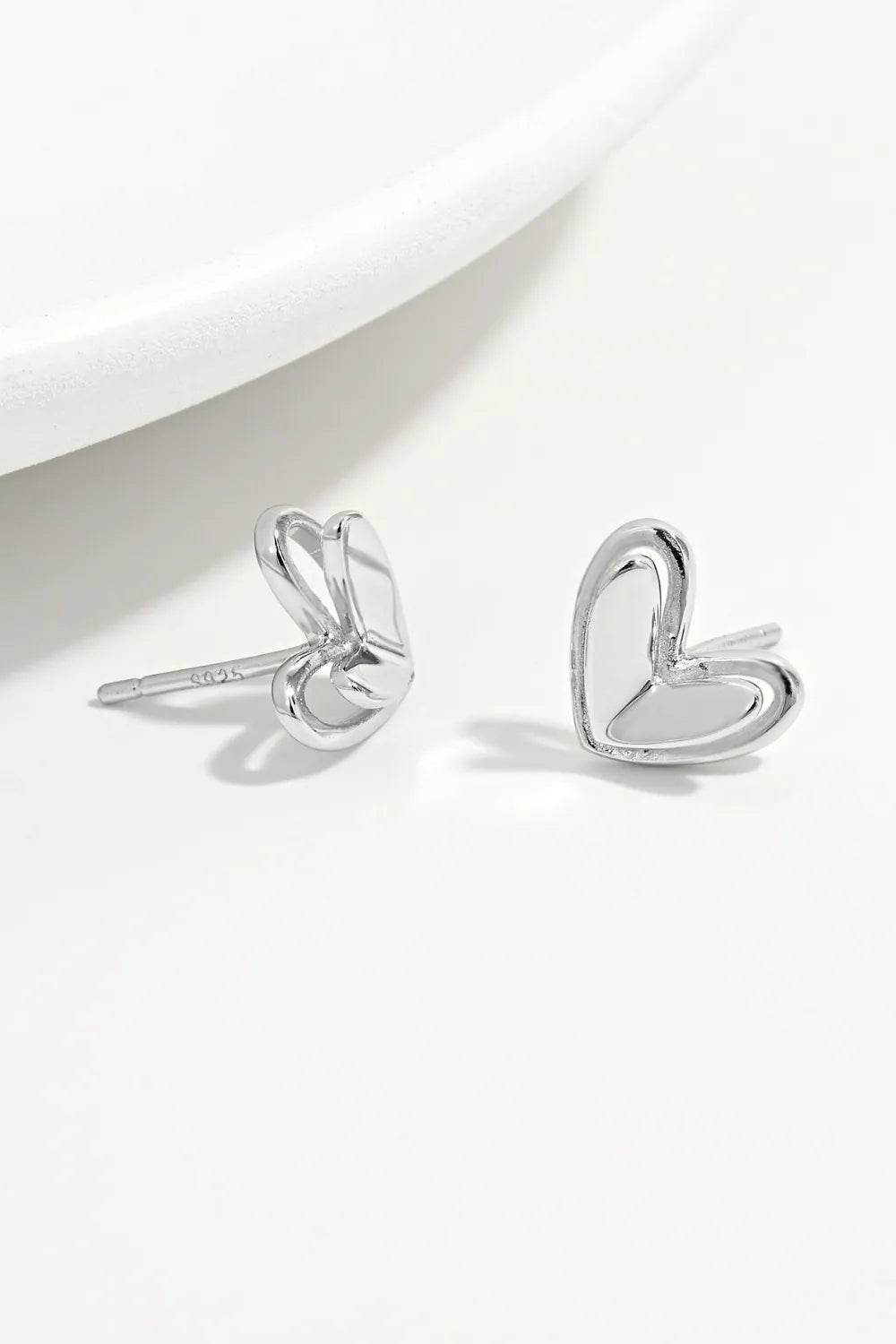 925 Sterling Silver Heart Stud Earrings - Platinum-Plated, Gift-Ready in Matching Box