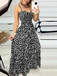 Full Size Leopard Print Spaghetti Strap Maxi Dress Plus Size - Store 42