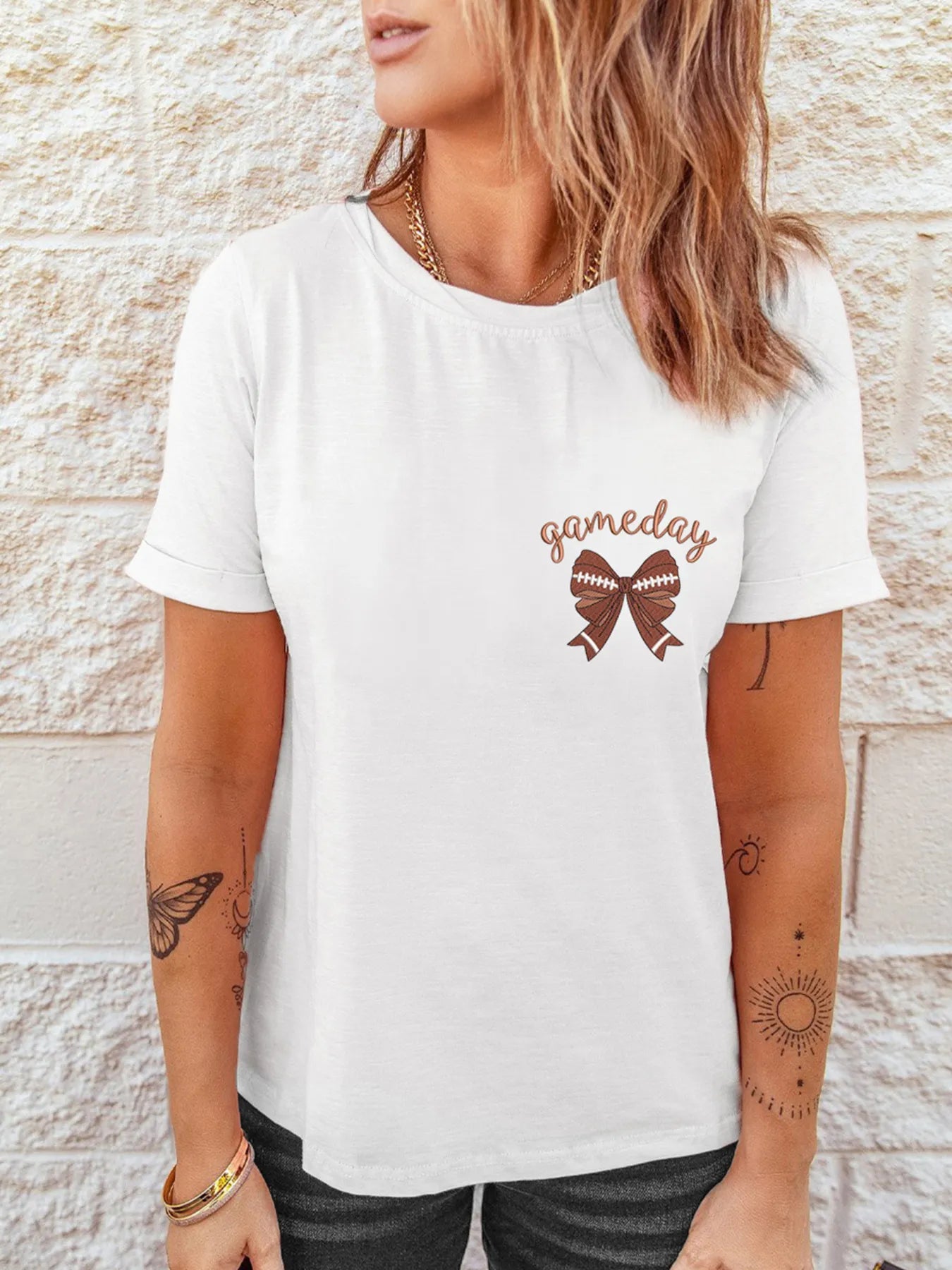 Game Day Bowknot Embroidered Casual Tee