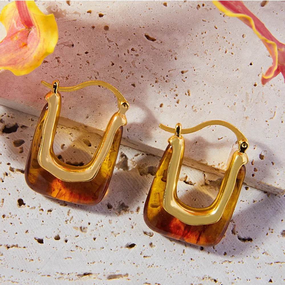 18K Gold-Plated Resin Copper U-Shaped Earrings - Elegant Lightweight Fashion Jewelry - Store 42