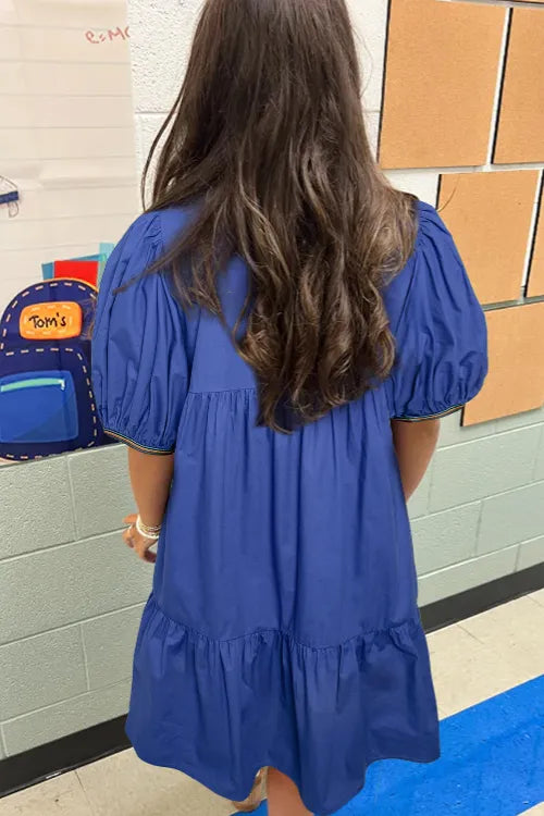 Notched Puff Sleeve Mini Dress