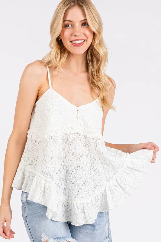 Chic Mittoshop Textured V-Neck Cami - Versatile, Opaque, Slightly Stretchy Top for Layering or Casual Wear
