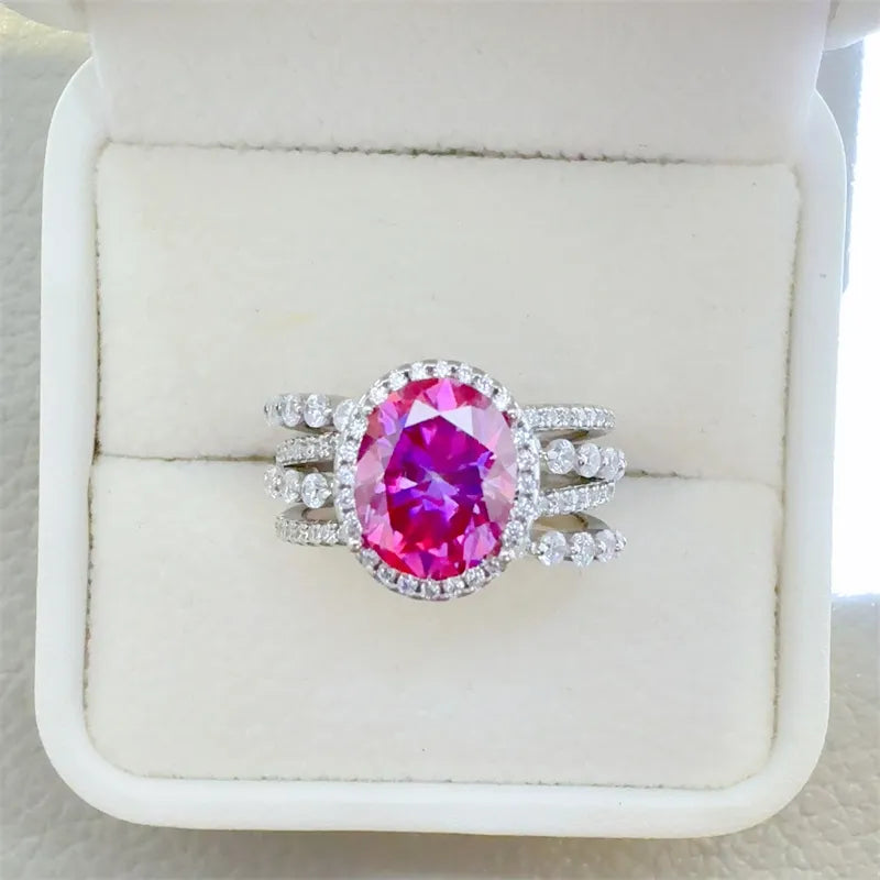 3 Carat Moissanite Ring in 925 Sterling Silver with Zircon Accent Stones - Elegant Jewelry