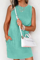 Round Neck Sleeveless Mini Dress with Pockets
