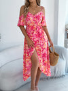 Printed Cold Shoulder Midi Cami Dress Hot Pink