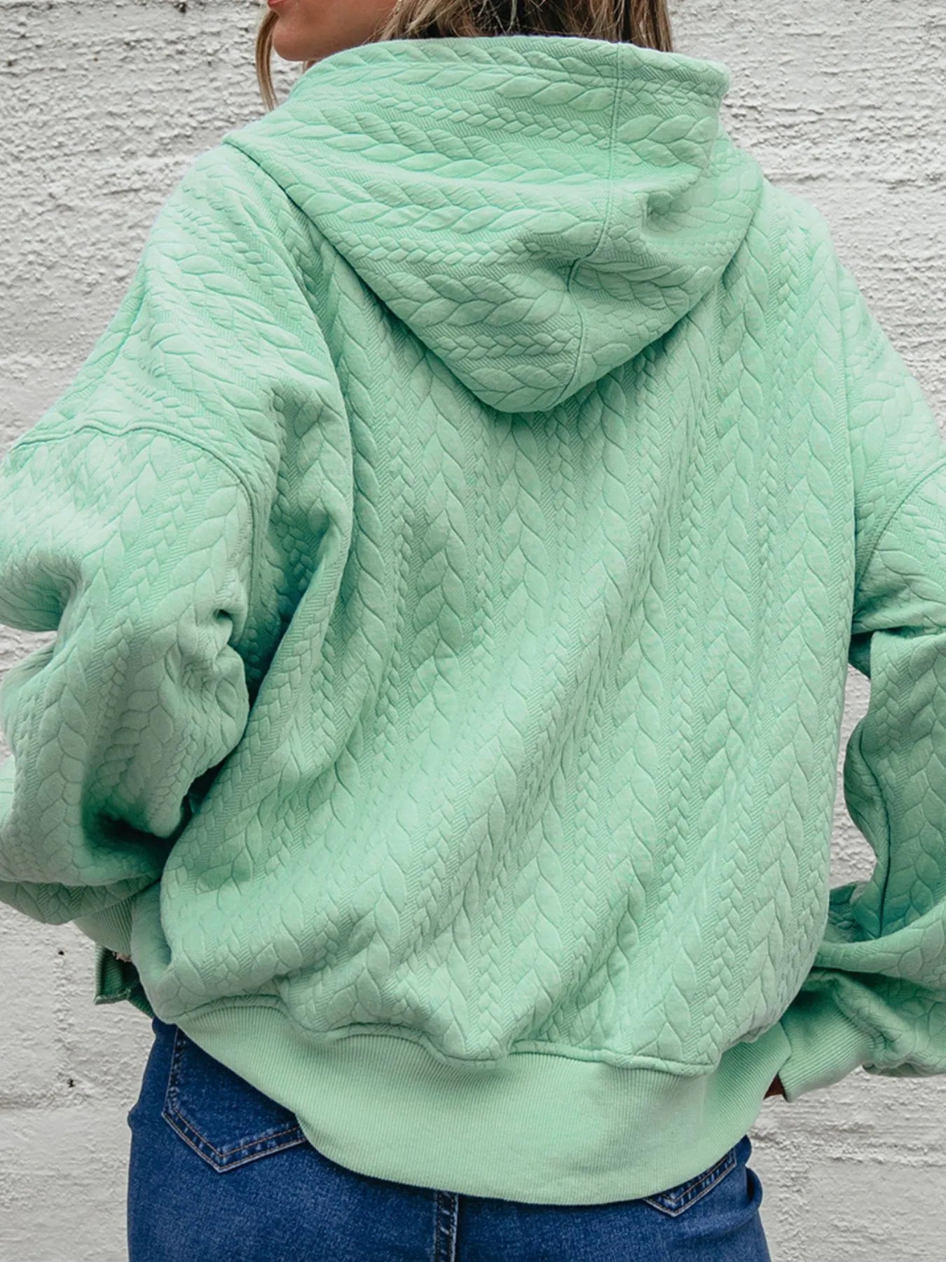 Oversized Drawstring Textured Hoodie in Solid Colors | Slightly Stretchy, Cozy Style