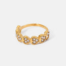 Elegant 18K Gold-Plated Stainless Steel Heart Ring with Zircon Inlay - Size 7 - Store 42