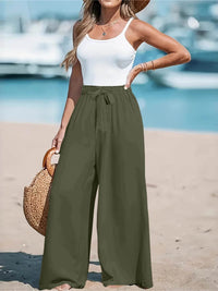 Full Size Drawstring Waist Wide Leg Pants Plus Size - Store 42