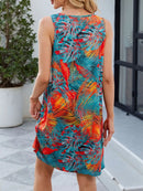 Printed V-Neck Sleeveless Mini Dress with Pockets