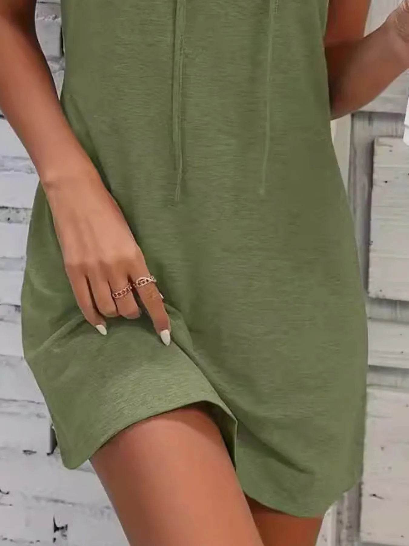 Full Size Drawstring Casual Sleeveless Hooded Mini Dress Plus Size - Store 42