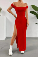 Off Shoulder Slit Maxi Dress