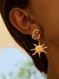 18K Gold-Plated Celestial Sun Drop Earrings with Spiral Stud, Hypoallergenic and Elegant Design - Store 42