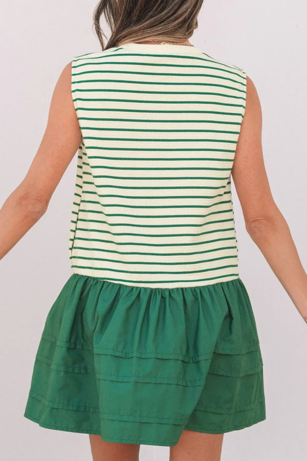 Trendsi Stripe Woven Sleeveless Mini Dress - Slightly Stretchy, Not Lined, Modern Style