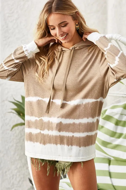 Trendy Tie-Dye Drawstring Hoodie in Soft French Terry Fabric - Cozy Casual Wear