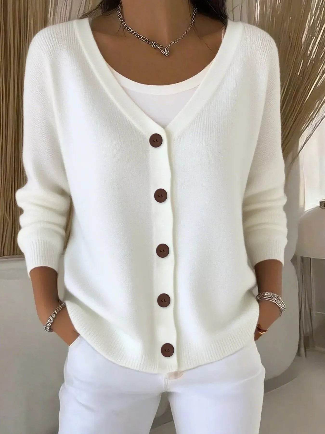 Full Size Plus Size Button-Front V-Neck Cardigan, Slightly Stretchy, 95% Acrylic Blend - Store 42