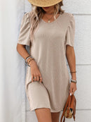 Textured Round Neck Short Sleeve Mini Dress