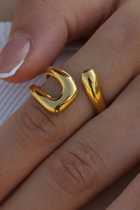 18K Gold-Plated Geometric Gold Twisted Open Ring Gold One Size
