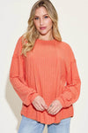 Basic Bae Full Size Ribbed Round Neck Long Sleeve T-Shirt Orange