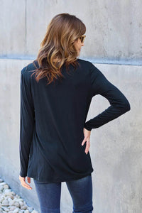 Basic Bae Women's Full Size Round Neck Long Sleeve Top with Pockets and Moderate Stretch - Store 42