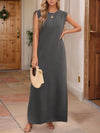 Full Size Slit Round Neck Sleeveless Maxi Tank Dress Plus Size Dark Gray