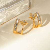18K Gold-Plated Stainless Steel Double-Layered Zircon Earrings - Sophisticated Elegance - Store 42