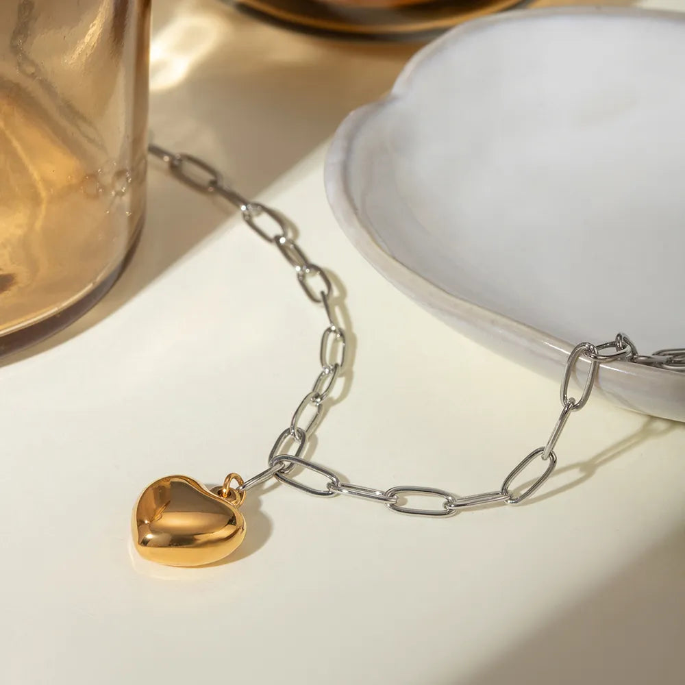 Elegant 18K Gold-Plated Stainless Steel Heart Pendant Necklace, 19.7" Chain Length