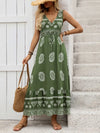 Printed V-Neck Sleeveless Dress Matcha Green