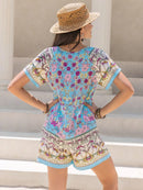 Tied Front Printed Short Sleeve Romper