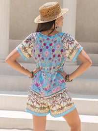 Tied Front Printed Short Sleeve Romper