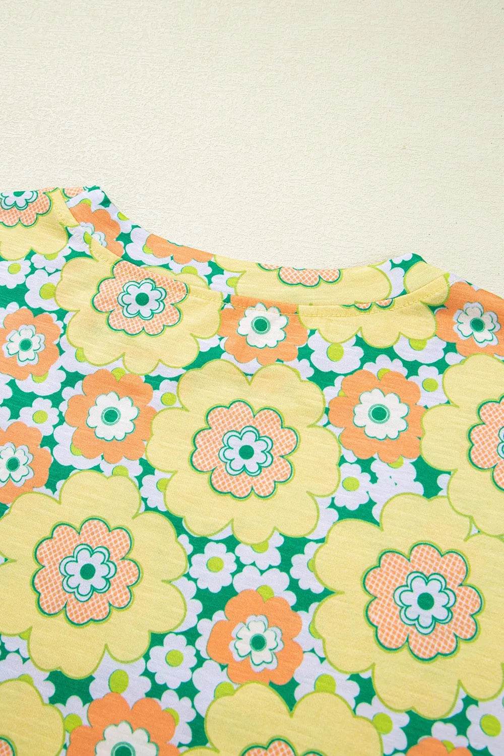 Floral Print Oversized T-Shirt with Round Neck - Soft Stretchy 95% Polyester Blend - Store 42