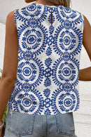 Printed Crew Neck Sleeveless Top