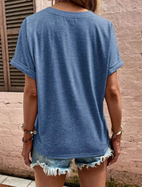 Full Size Casual Notched Short Sleeve Blouse Plus Size - Store 42