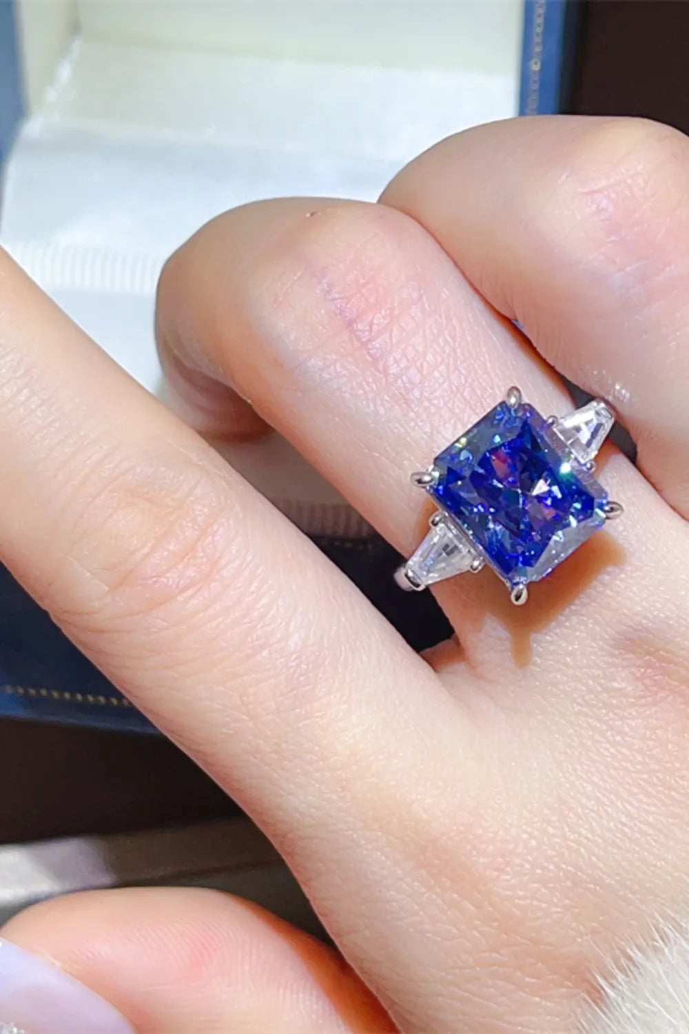 5 Carat Moissanite Ring in Platinum-Plated 925 Sterling Silver with Matching Box