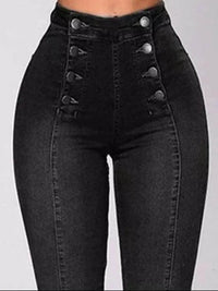 Full Size High-Waisted Double-Breasted Skinny Jeans Plus Size - Store 42