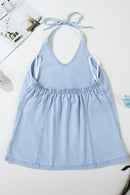 Backless Halter Neck Denim Top