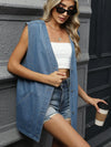 V-Neck Button Up Denim Vest French Blue